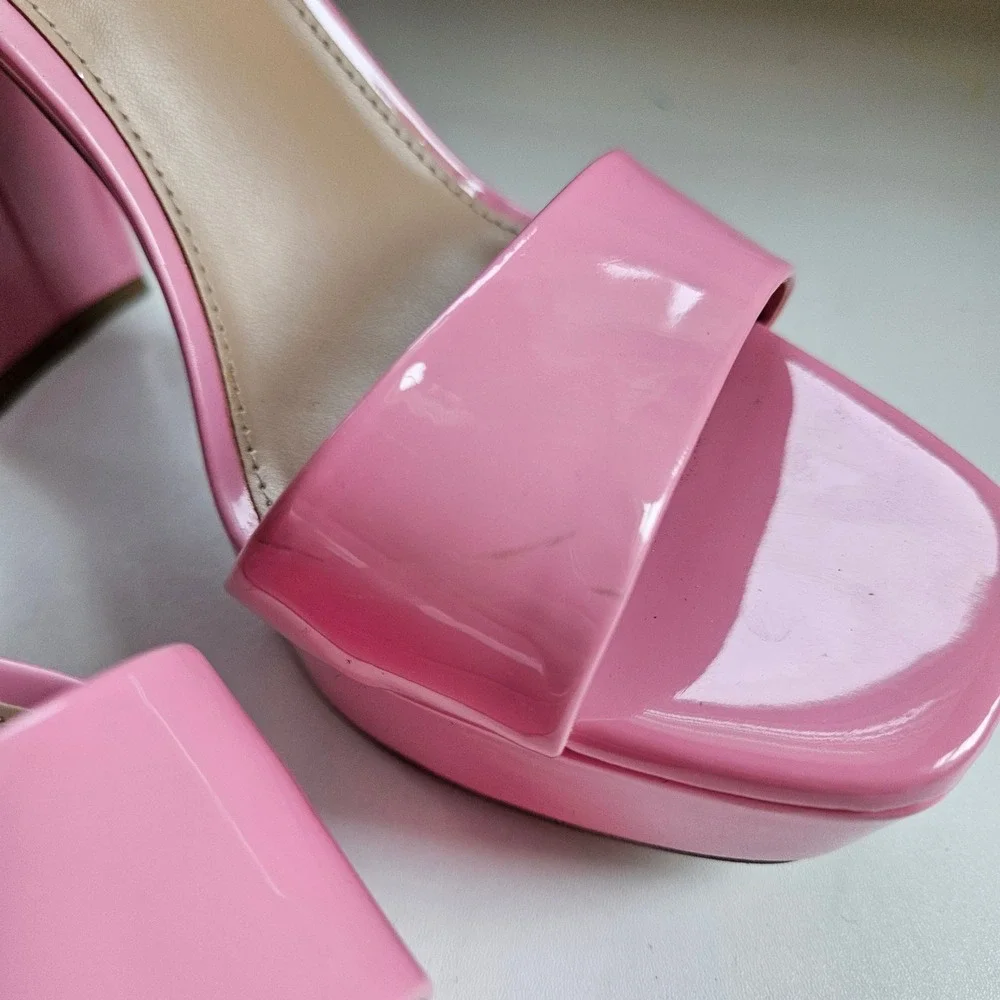 Madden Girl Pink Patent Platform Block Heels Womens 7.5M Strappy Sorority Hoco